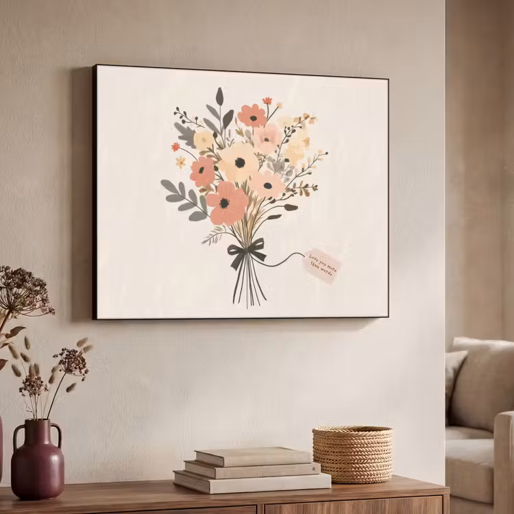 Bloemen - Quote - Beige - Lint Textielframe - compleet frame klein -sfeer3
