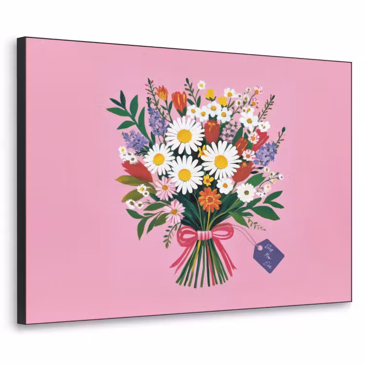 Bloemen - Quote - Kaartje - Kleurrijk Textielframe zwart klein -3d