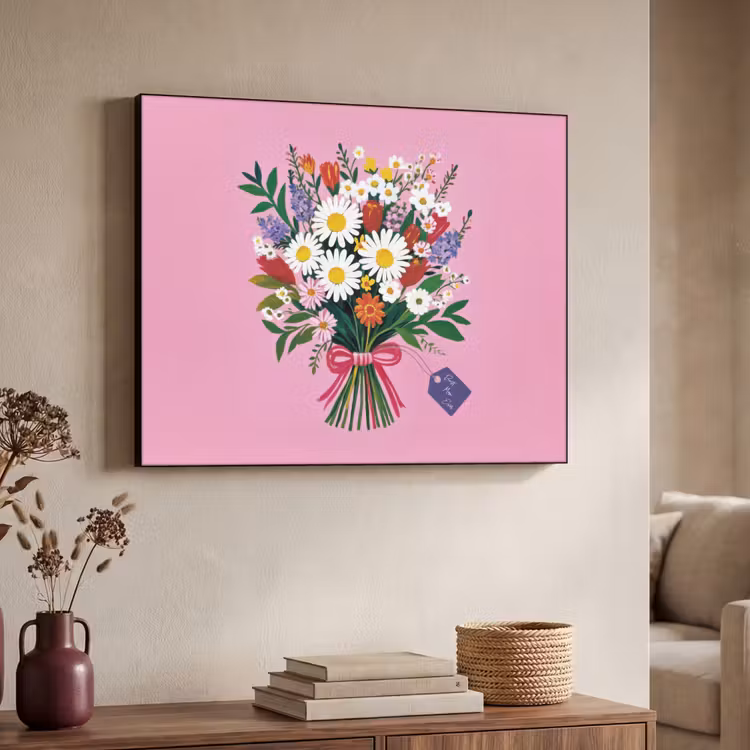 Bloemen - Quote - Kaartje - Kleurrijk Textielframe zwart klein -sfeer3