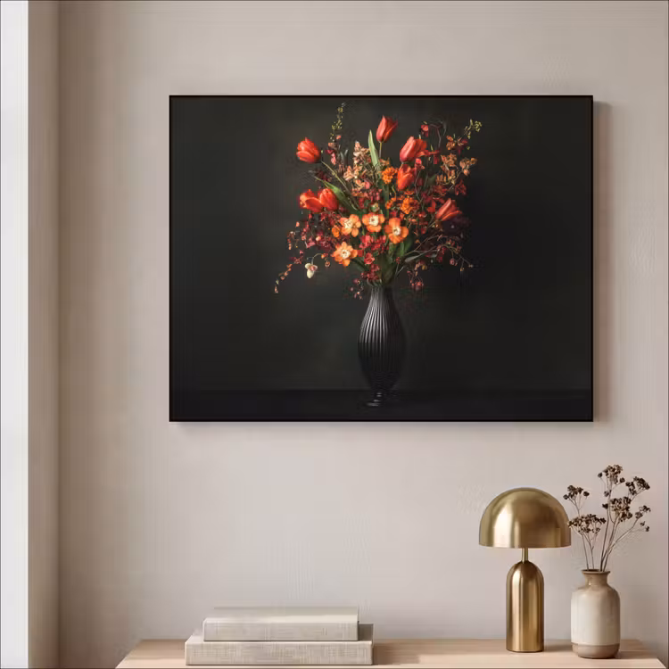 Bloemen - Takken - Boeket Textielframe zwart klein -sfeer2