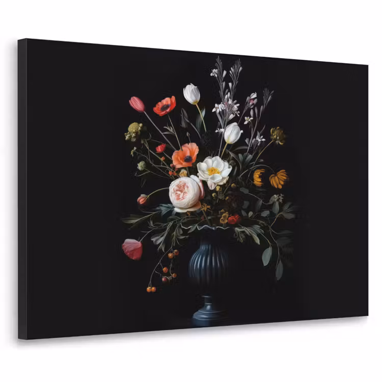 Bloemstuk - Vaas - Zwart Textielframe - compleet frame klein -3d