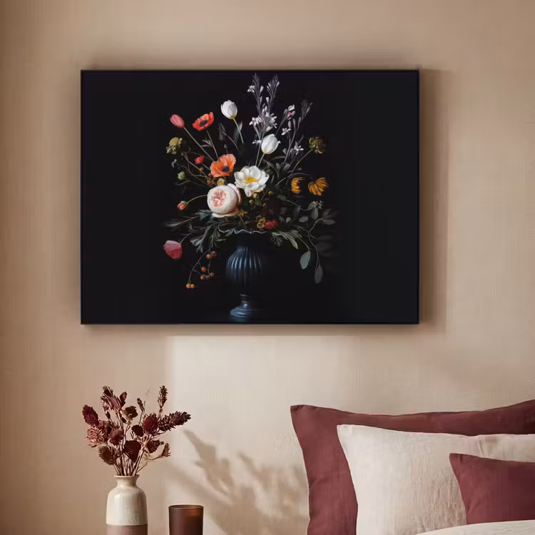 Bloemstuk - Vaas - Zwart Textielframe - compleet frame klein -sfeer1