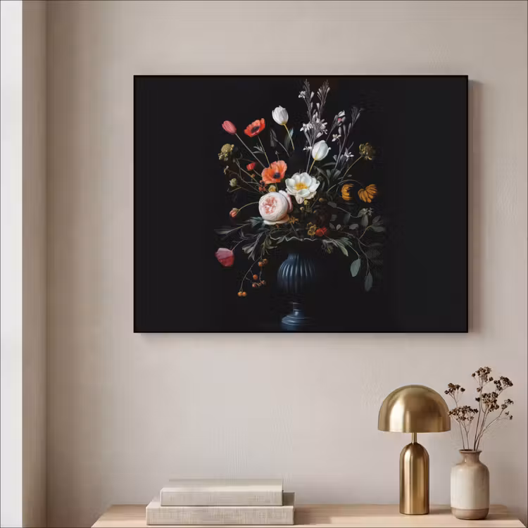 Bloemstuk - Vaas - Zwart Textielframe - compleet frame klein -sfeer2