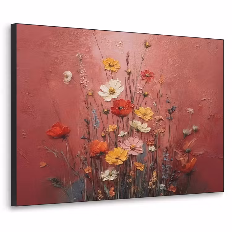 Bloemenboeket - Diepte - Tastbare textuur Textielframe - compleet frame klein -3d