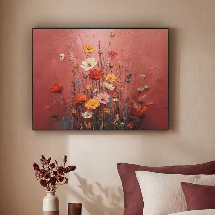 Bloemenboeket - Diepte - Tastbare textuur Textielframe zwart klein -sfeer1