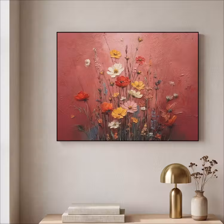 Bloemenboeket - Diepte - Tastbare textuur Textielframe zwart klein -sfeer2