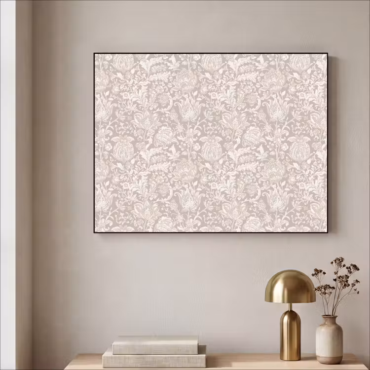 Bloemenprint - Grijs - Crème Textielframe zwart klein 947 -sfeer2