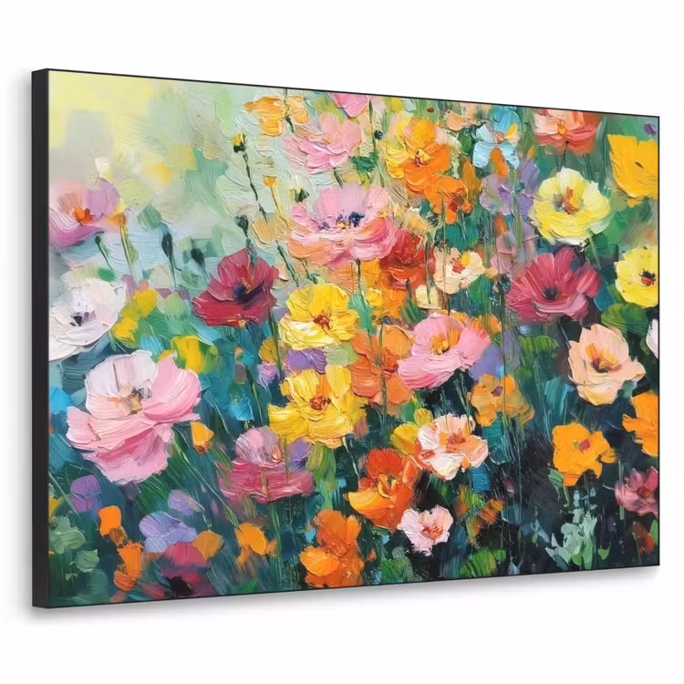Bloemen explosie - Heldere kleuren - Vrolijk Textielframe zwart klein -3d