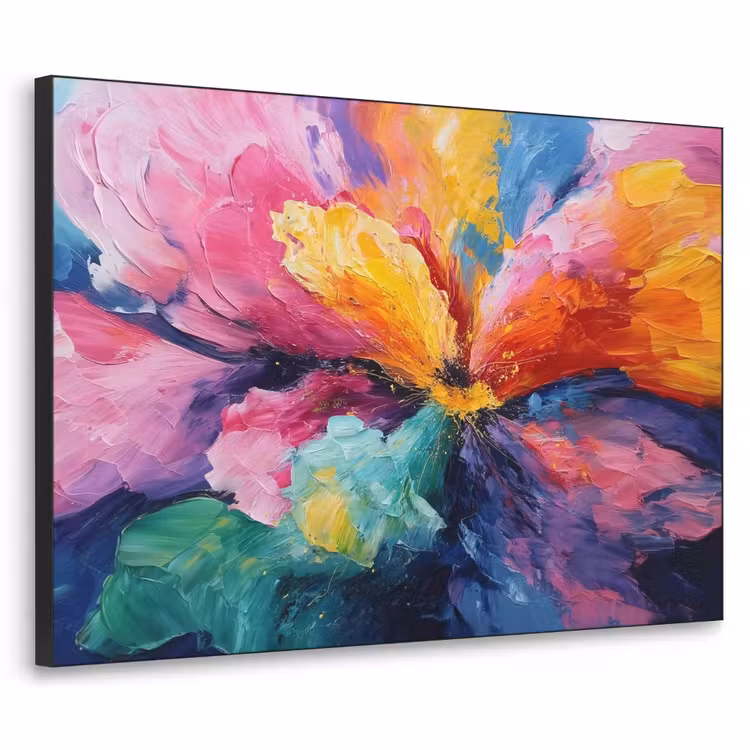 Bloemexplosie - Veelkleurig - Bewegend Textielframe zwart klein -3d