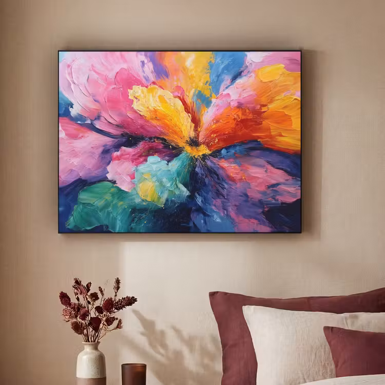 Bloemexplosie - Veelkleurig - Bewegend Textielframe zwart klein -sfeer1