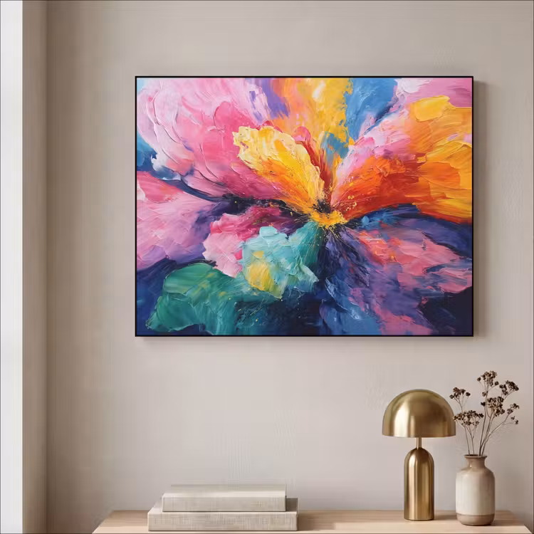 Bloemexplosie - Veelkleurig - Bewegend Textielframe - compleet frame klein -sfeer2