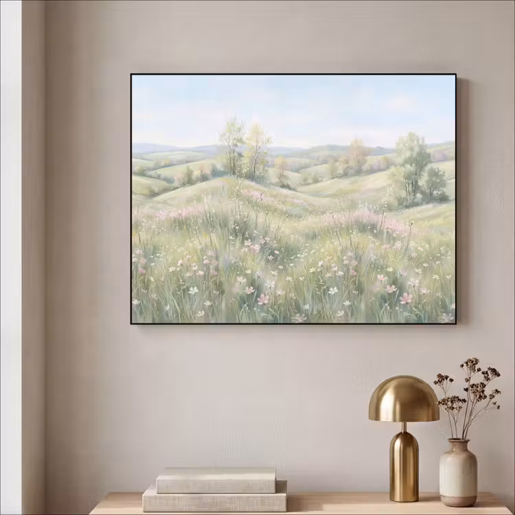 Bloemen veld - Bloemen - Groen Textielframe zwart klein -sfeer2