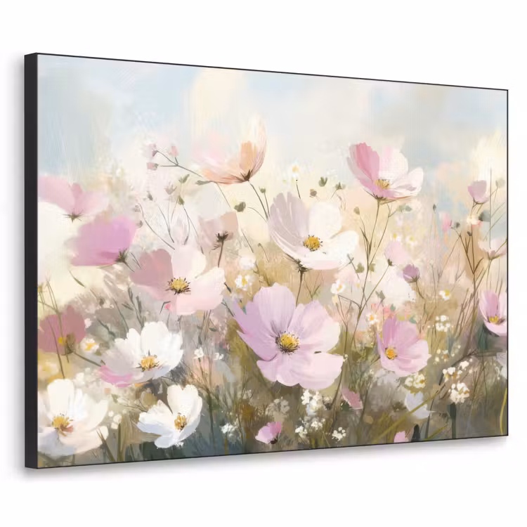 Bloemenveld - Lichte tinten - Geschilderd Textielframe zwart klein -3d