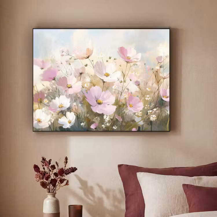 Bloemenveld - Lichte tinten - Geschilderd Textielframe - compleet frame klein -sfeer1