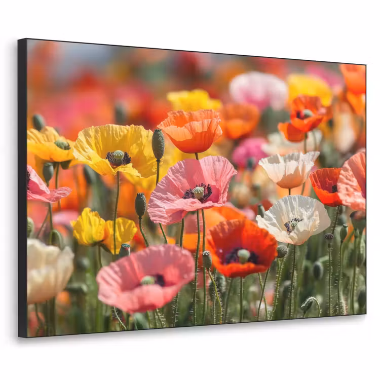 Bloemenveld - Klaprozen - Kleurrijk Textielframe - compleet frame klein -3d