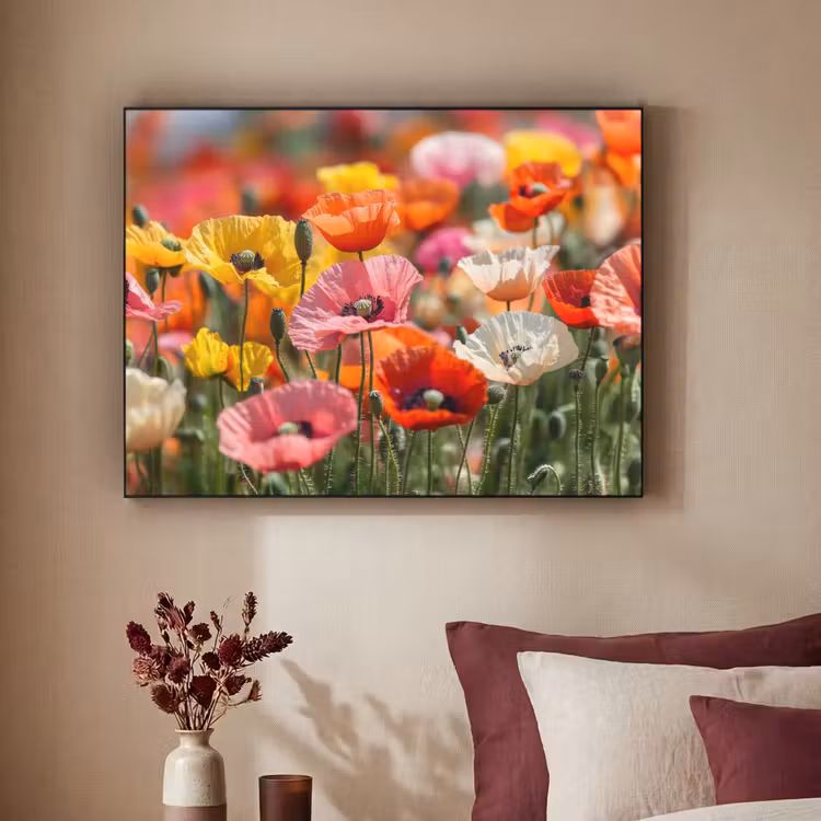 Bloemenveld - Klaprozen - Kleurrijk Textielframe - compleet frame klein -sfeer1