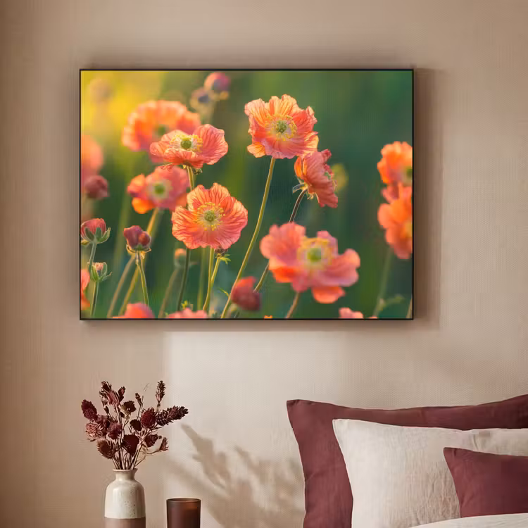 Bloemenveld - Zonnestralen - Oranje Textielframe - compleet frame klein -sfeer1