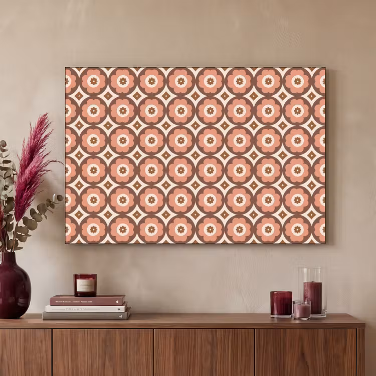 Bloemvormen - Patroon - Roze - Vintage Textielframe zwart klein -sfeer1