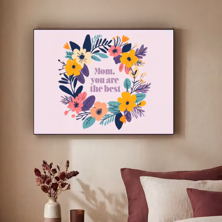 Bloemenkrans - Kleurrijk - Moeder Textielframe zwart klein -sfeer1