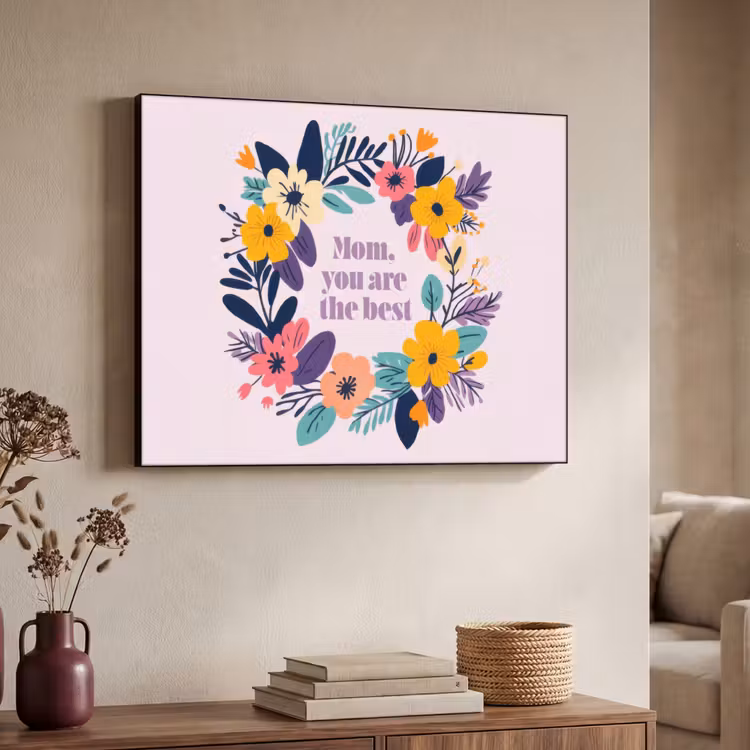 Bloemenkrans - Kleurrijk - Moeder Textielframe zwart klein -sfeer3