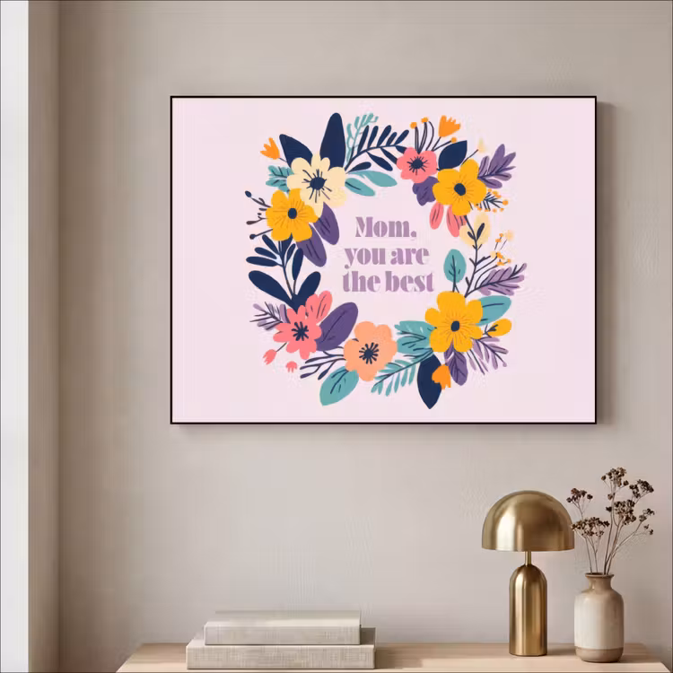 Bloemenkrans - Kleurrijk - Moeder Textielframe zwart klein -sfeer2