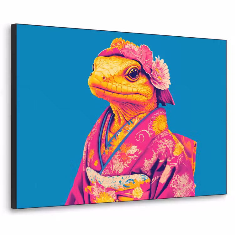 Bloemenkrans - Hagedis - Kimono - Paars Textielframe - compleet frame klein -3d