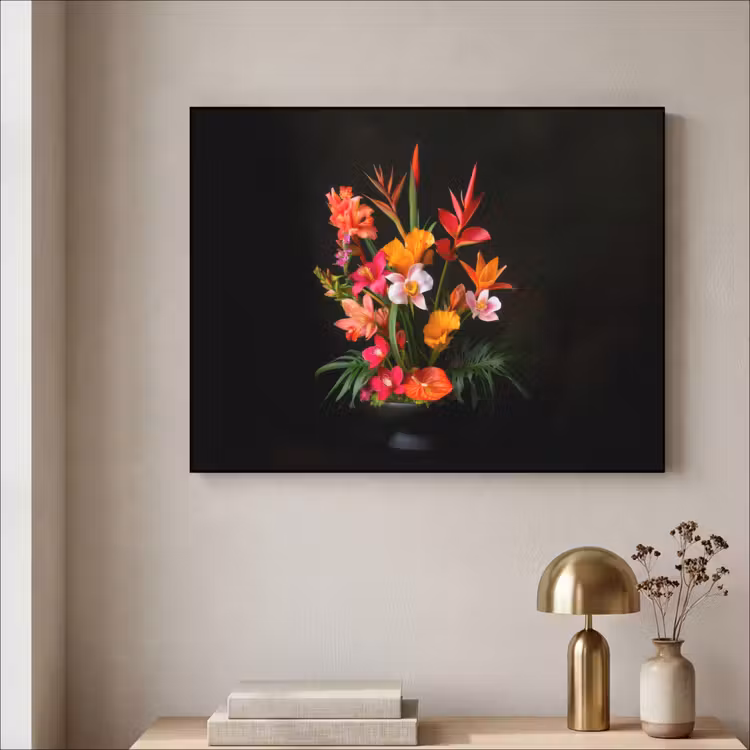 Boeket - Bloemen - Exotisch Textielframe zwart klein -sfeer2