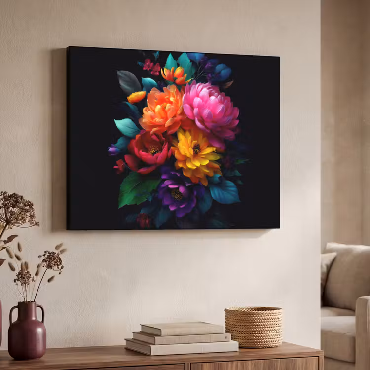 Boeket - Bloemen - Kleur Textielframe zwart klein -sfeer3