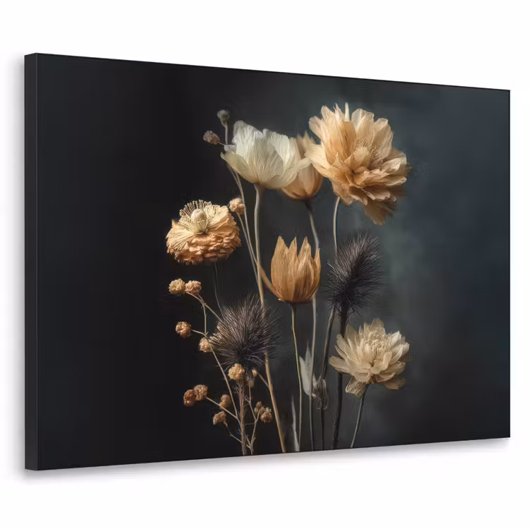 Boeket - Bloemen - Licht - Zwart Textielframe - compleet frame klein -3d