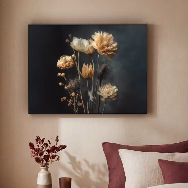 Boeket - Bloemen - Licht - Zwart Textielframe - compleet frame klein -sfeer1
