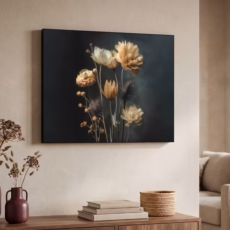 Boeket - Bloemen - Licht - Zwart Textielframe - compleet frame klein -sfeer3