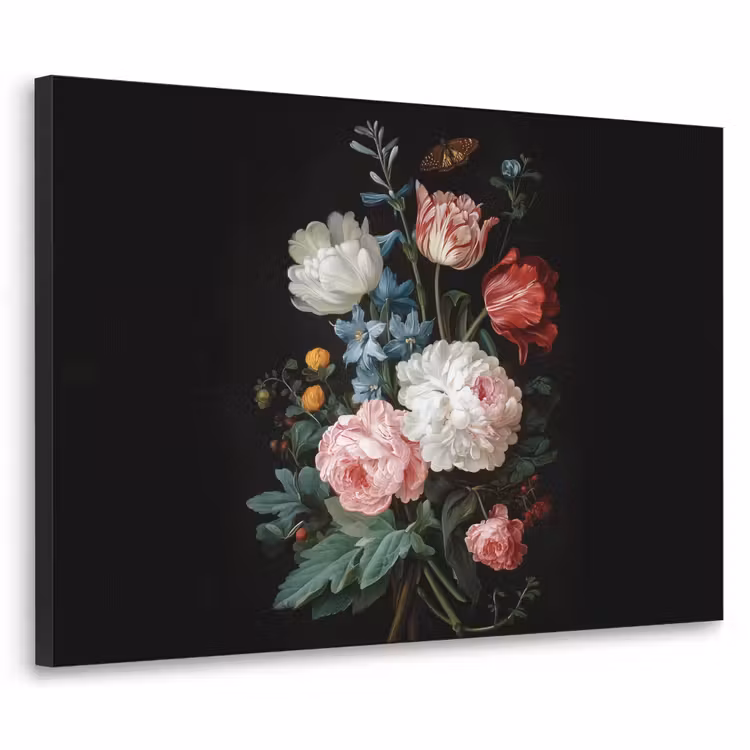 Boeket - Kleurrijk - Klassiek Textielframe zwart klein -3d