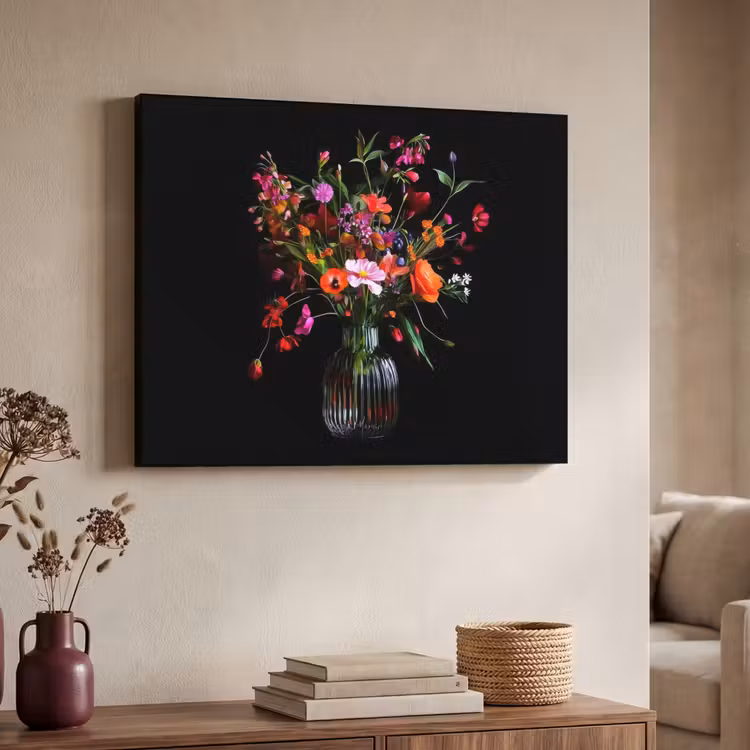 Boeket - Veldbloemen - Vaas Textielframe - compleet frame klein -sfeer3