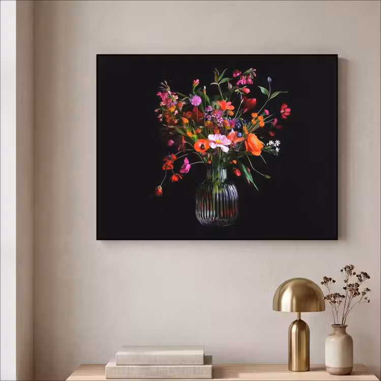 Boeket - Veldbloemen - Vaas Textielframe - compleet frame klein -sfeer2