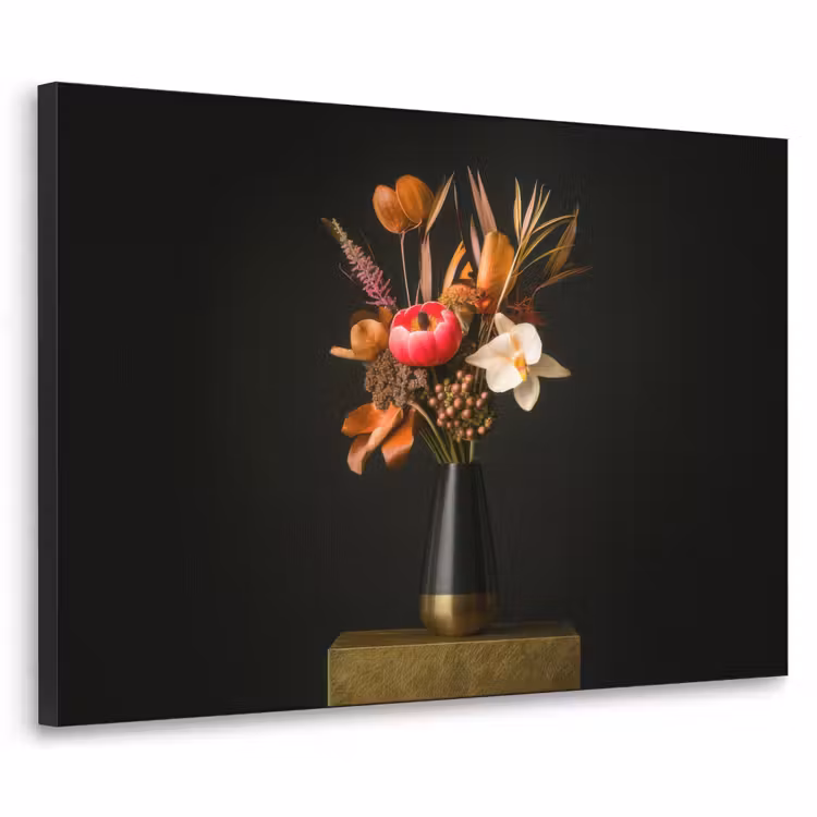 Boeket - Oranje - Gouden - vaas Textielframe zwart klein -3d