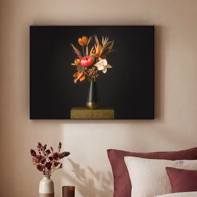 Boeket - Oranje - Gouden - vaas Textielframe - compleet frame klein -sfeer1