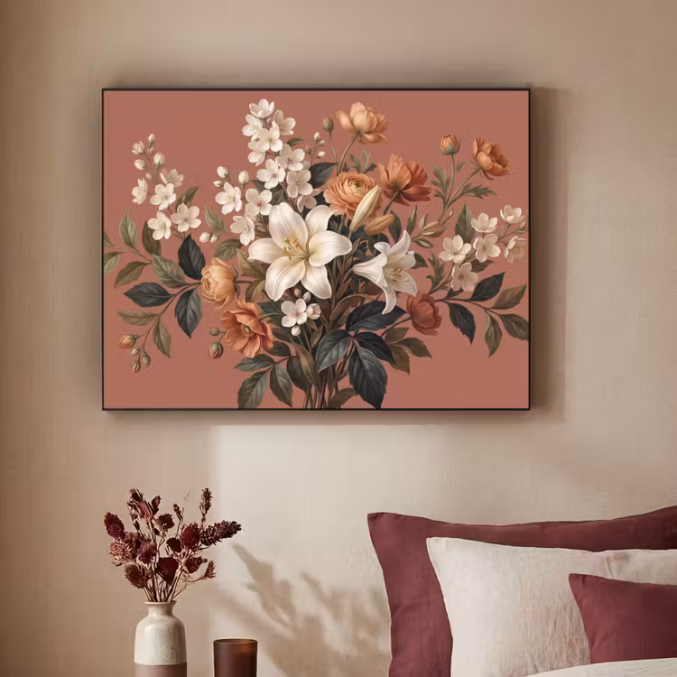 Boeket - Retro - Kleurrijk Textielframe zwart klein -sfeer1