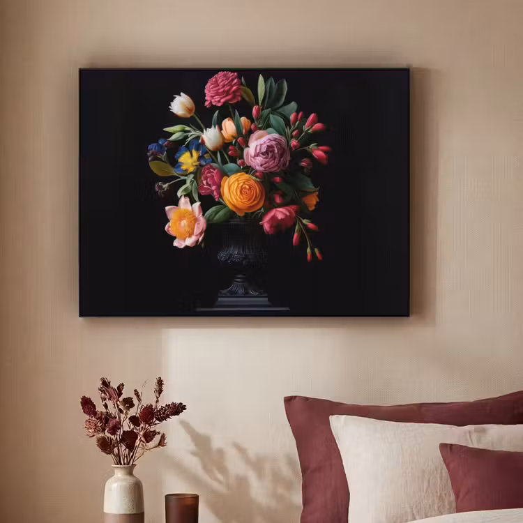 Boeket - Romantisch - Kleurrijk Textielframe zwart klein -sfeer1