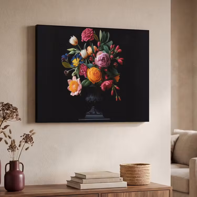 Boeket - Romantisch - Kleurrijk Textielframe zwart klein -sfeer3