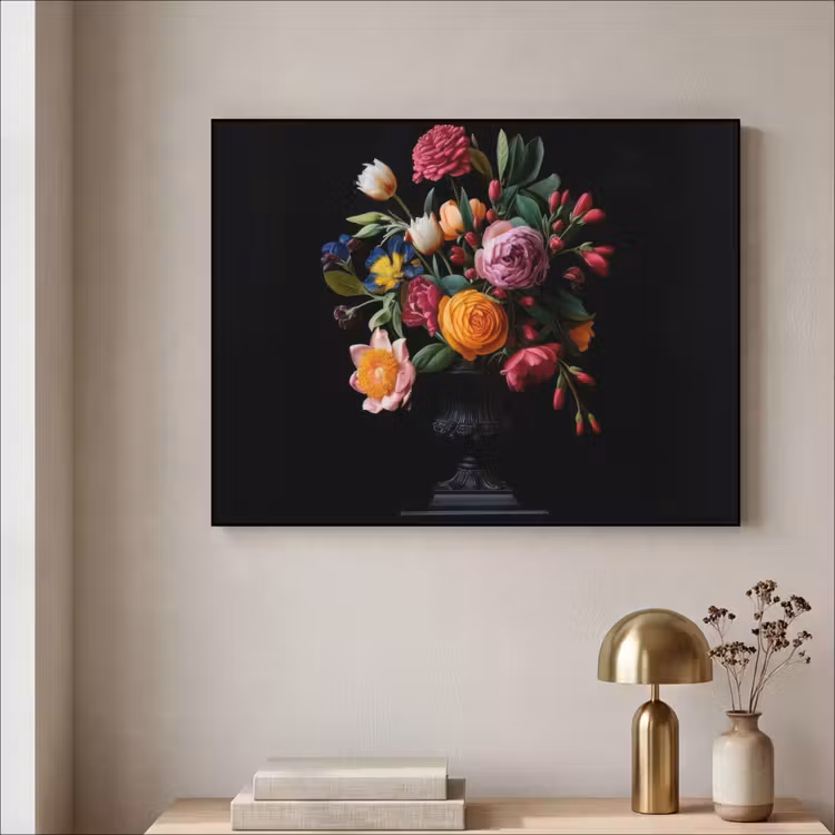Boeket - Romantisch - Kleurrijk Textielframe zwart klein -sfeer2