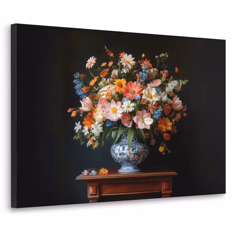 Boeket - Roze - Bloemen - Vaas Textielframe - compleet frame klein -3d