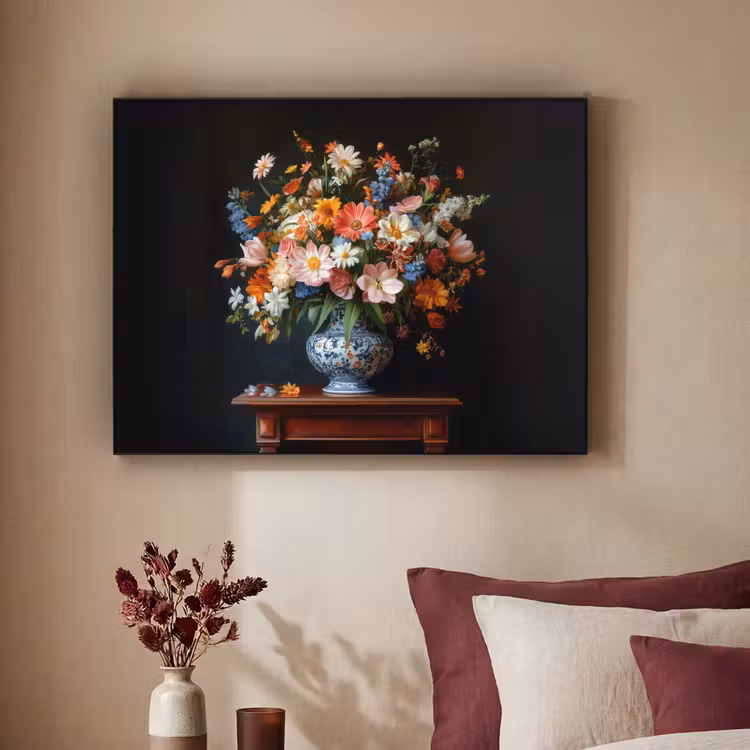 Boeket - Roze - Bloemen - Vaas Textielframe zwart klein -sfeer1