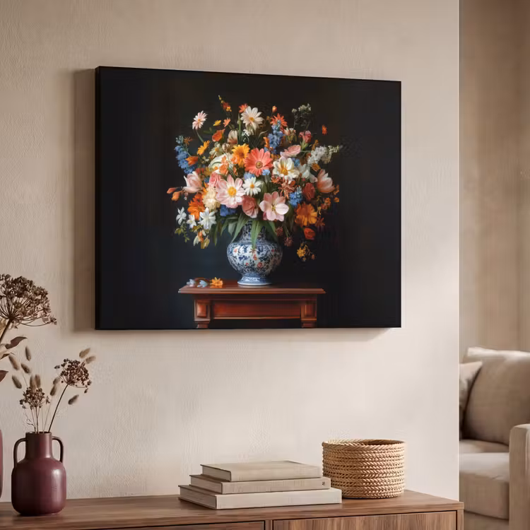 Boeket - Roze - Bloemen - Vaas Textielframe zwart klein -sfeer3