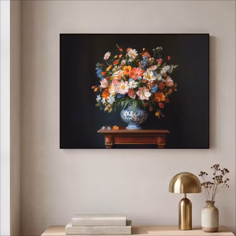 Boeket - Roze - Bloemen - Vaas Textielframe - compleet frame klein -sfeer2