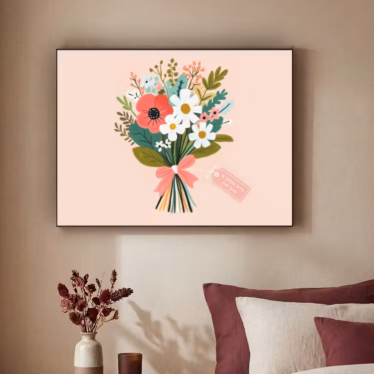 Boeket - Strikje - Kaartje - Quote Textielframe - compleet frame klein -sfeer1