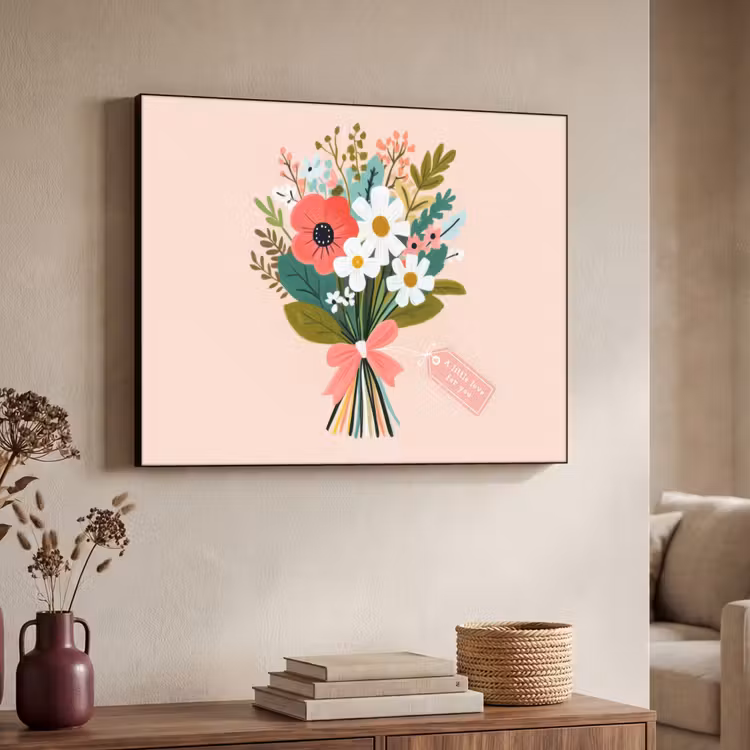 Boeket - Strikje - Kaartje - Quote Textielframe - compleet frame klein -sfeer3