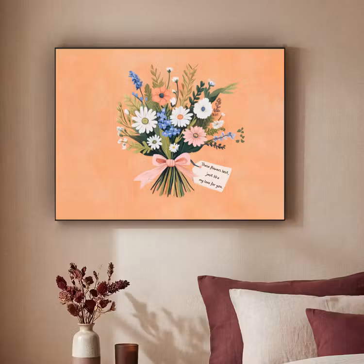 Boeket - Strikje - Quote Textielframe - compleet frame klein -sfeer1