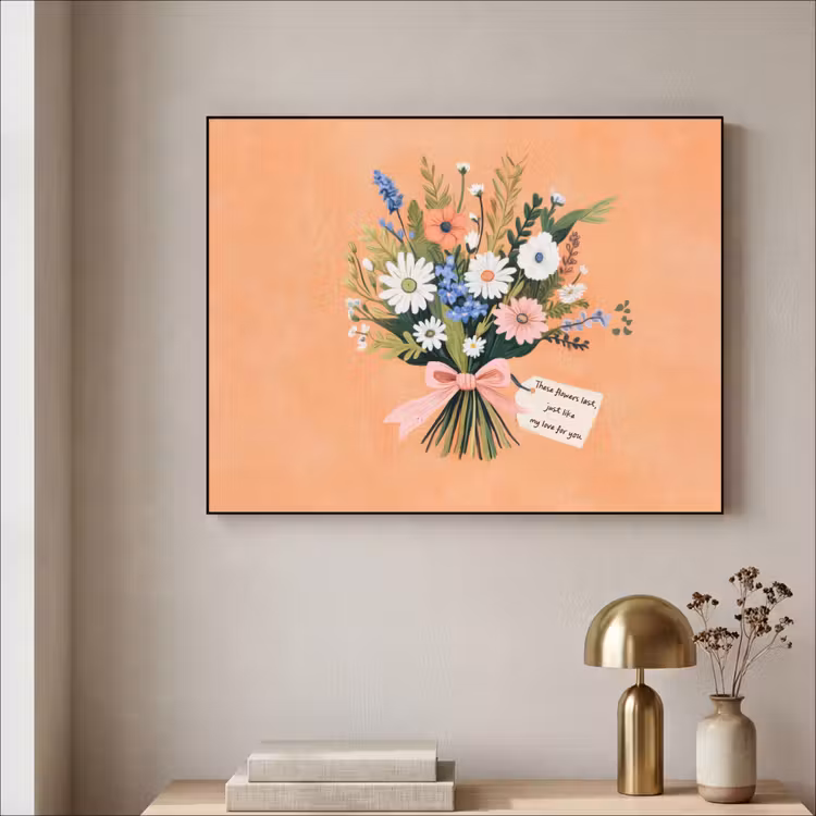 Boeket - Strikje - Quote Textielframe - compleet frame klein -sfeer2