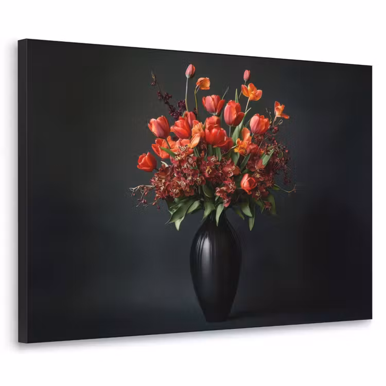 Boeket - Tulpen - Vaas - Rood Textielframe zwart klein -3d