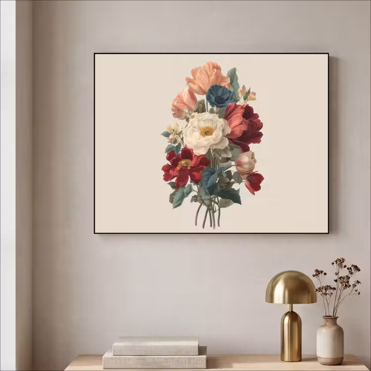 Boeket - Warme tinten - Elegant Textielframe - compleet frame klein -sfeer2